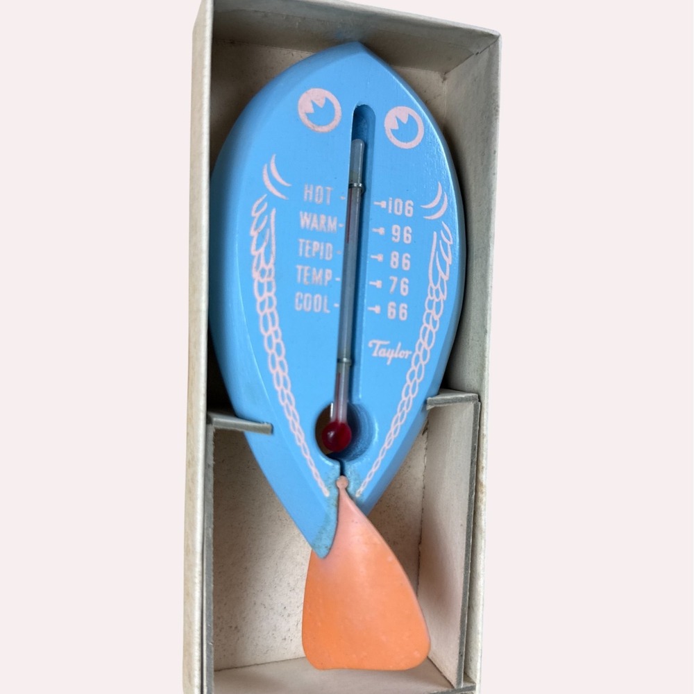 Vintage Taylor Baby Bath Thermometer – Fish Shape – 1960s Boxed – Retro Decor